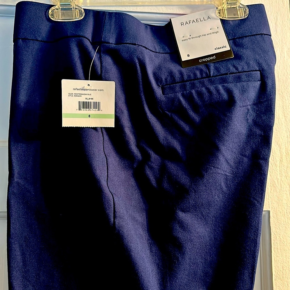 Rafaella cropped pants. classic fit easy fit through hip and thigh navy blue .